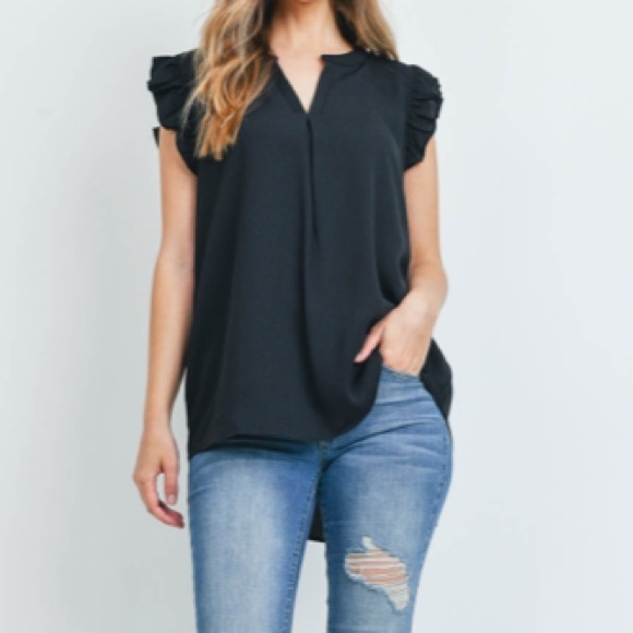 Black Ruffle Sleeve Blouse - Picture 7 of 10